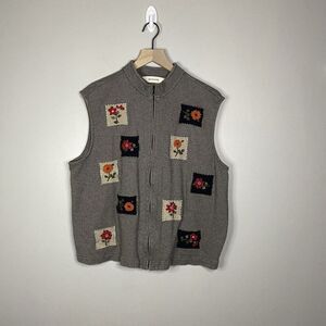 Vintage XLARGE Floral Fall Patchwork Herringbone Vest BECHAMEL Women 100% Cotton